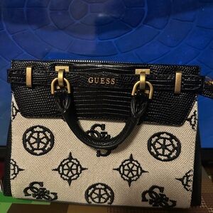 GUESS Black and Cream Satchel